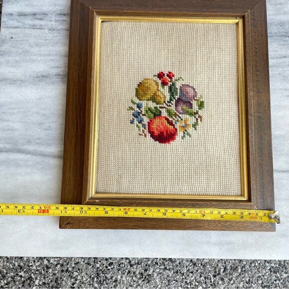 Vintage | Handcrafted Needlepoint Crewel Embroidery 1970s Boho Fruit Art Artisan - Picture 6 of 7